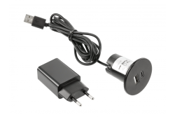 Ładowarka USB A+C 5 V 2 A z zasilaczem, czarna