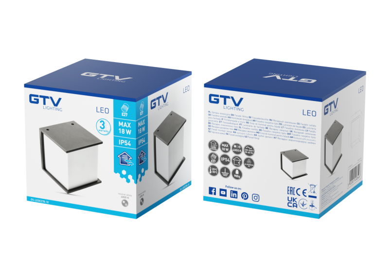 Oświetlenie fasady LEO, E27, MAX. 18W, IP54, AC220-240V, 50/60Hz, czarny