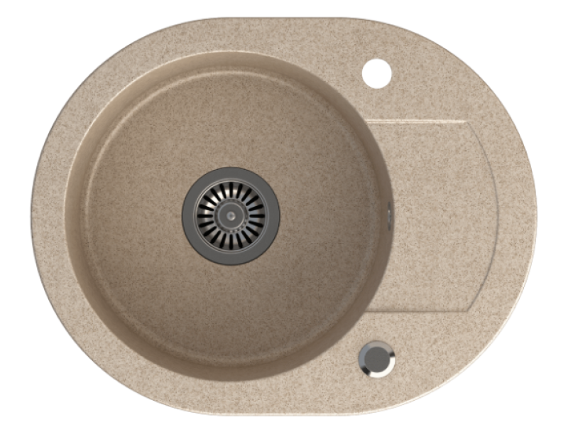 Quadri Londyn Beżowy Piaskowy Granitowy Okrągły Zlew z Ociekaczem i Korkiem ze Stali Nierdzewnej 585x460mm Odwracalny - 1208969495