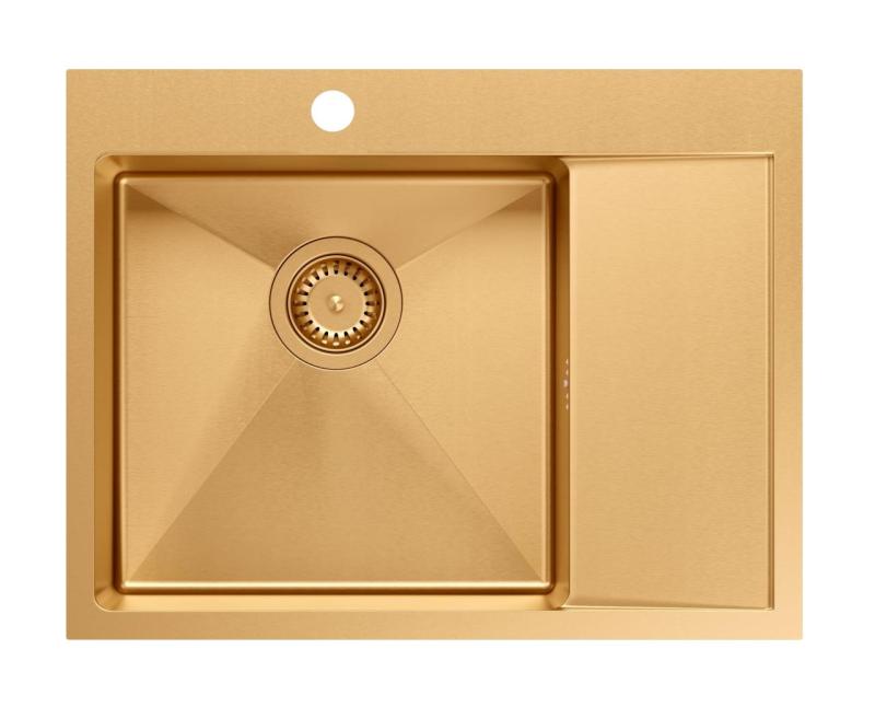 Aquadesign Clara Zlewozmywak Miedziany 62x48cm Nablatowy lub Zintegrowany z Ociekaczem, Miejscem na Baterię i Miedzianym Korkiem - 1208969503