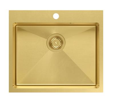 Aquadesign Clara Zlewozmywak Złoty 55x48cm Nablatowy lub Wpuszczany z Otwartą Półką na Baterie i Złotym Korkiem - 1208969504