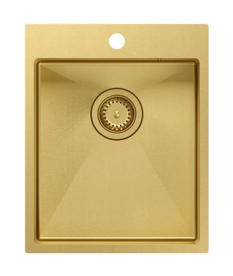 Aquadesign Clara Zlewozmywak Złoty 40x50cm Nablatowy lub Wpuszczany z Półką na Baterię i Złotym Korkiem - 1208969506