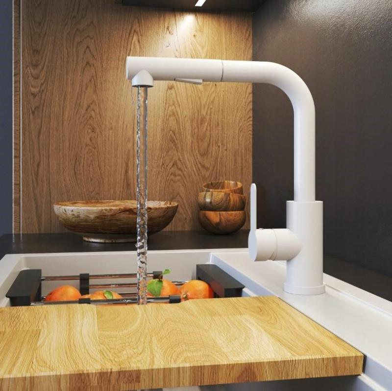 Graniteland Celeste Kuchenny Biały Mieszacz z Wyciąganą Wylewką i Podwójną Funkcją Słuchawki 1208969526