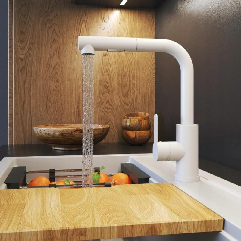 Graniteland Celeste Kuchenny Biały Mieszacz z Wyciąganą Wylewką i Podwójną Funkcją Słuchawki 1208969526