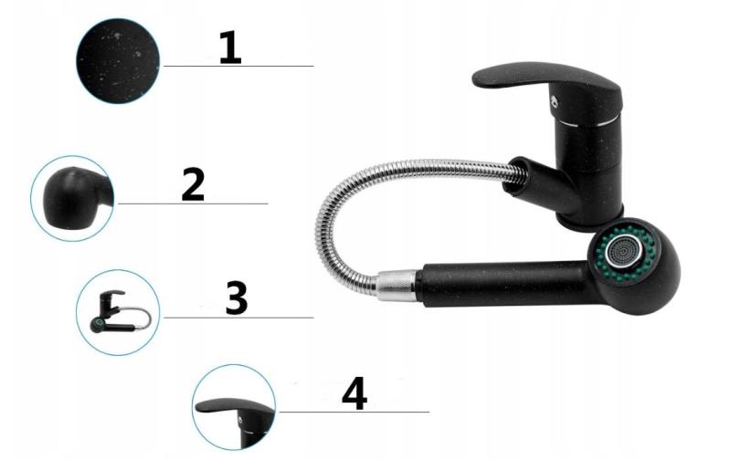 Graniteland Rhea Baterie Kuchenna w Wyglądzie Kamienia Arduin z Wyciąganą Wylewką i Ręcznym Prysznicem o Podwójnej Funkcji 1208969536