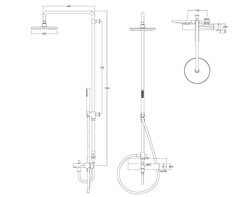 Waterevolution Flow termostatyczna trójdrożna bateria prysznicowa z górną głowicą prysznicową 250mm i okrągłą rączką prysznicową miedzianą T131TNR25CPE