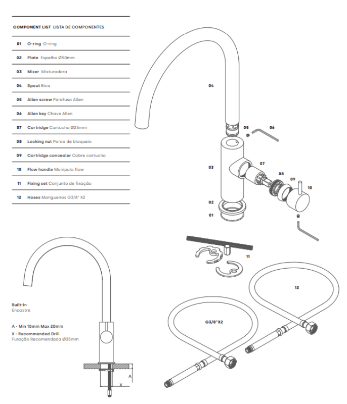 Waterevolution Flow bateria kuchenna z okrągłą obrotową wylewką mosiężną T158ULE