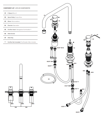 Waterevolution Flow 3-otworowa kuchenna bateria kątowa z obrotową wylewką i podłączeniem do filtrowanej wody czarna T152HPR