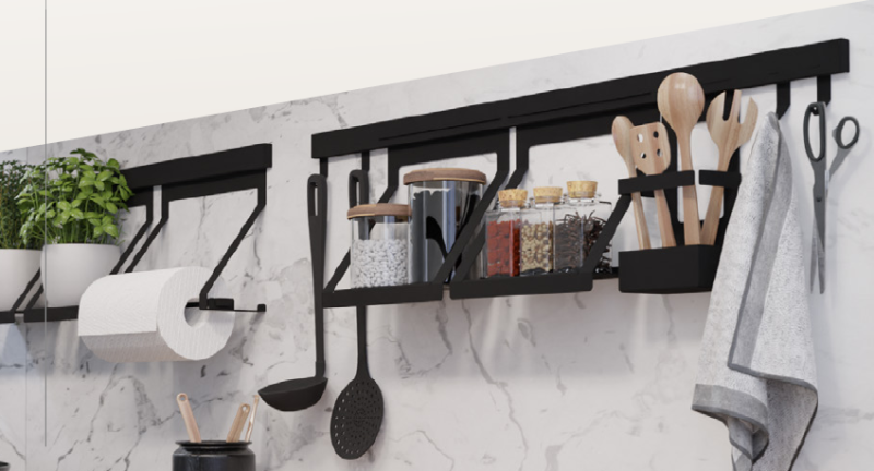 Epka Luxion Regał na szynę kuchenną Metal Czarny 1208969966