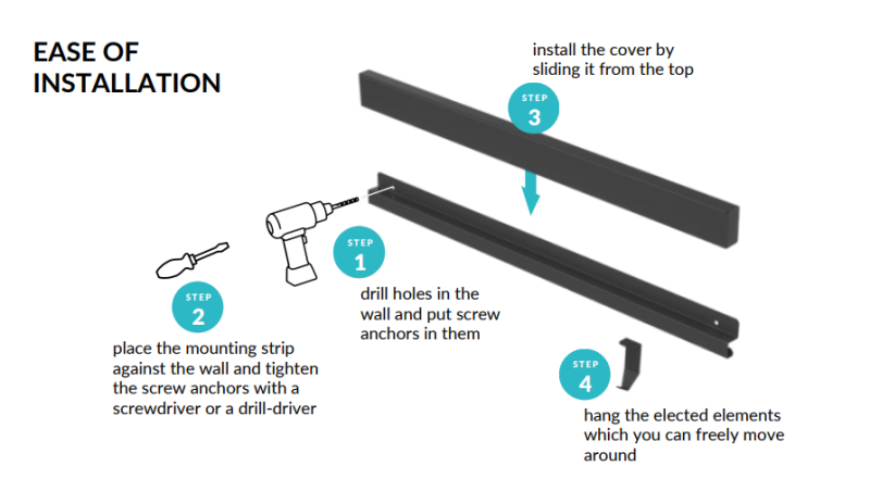 Epka Luxion Zestaw Relingów Kuchennych 100 cm z Akcesoriami Metalowymi z Ukrytym Mocowaniem Czarny 1208969984