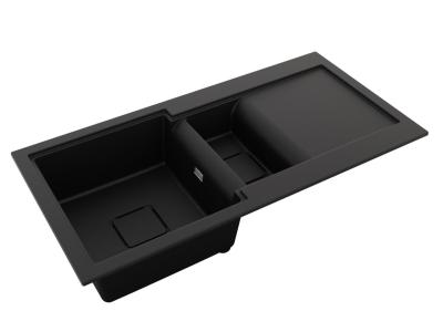 GraniteMy Zafiri Czarny Granitowy Zlewozmywak Nablatowy 1,5 Komory 100x50 cm z Ociekaczem, Odwracalny, z Czarną Kwadratową Pokrywą Odpływu 1208969998.
