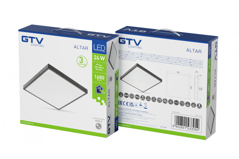 ALTAR LED Lampka sufitowa, 295x295mm, 4000K, 24W, 1680lm, AC180-250V, 50/60 Hz, PF>0.5, IP54, czarna, 3 lata gwarancji.