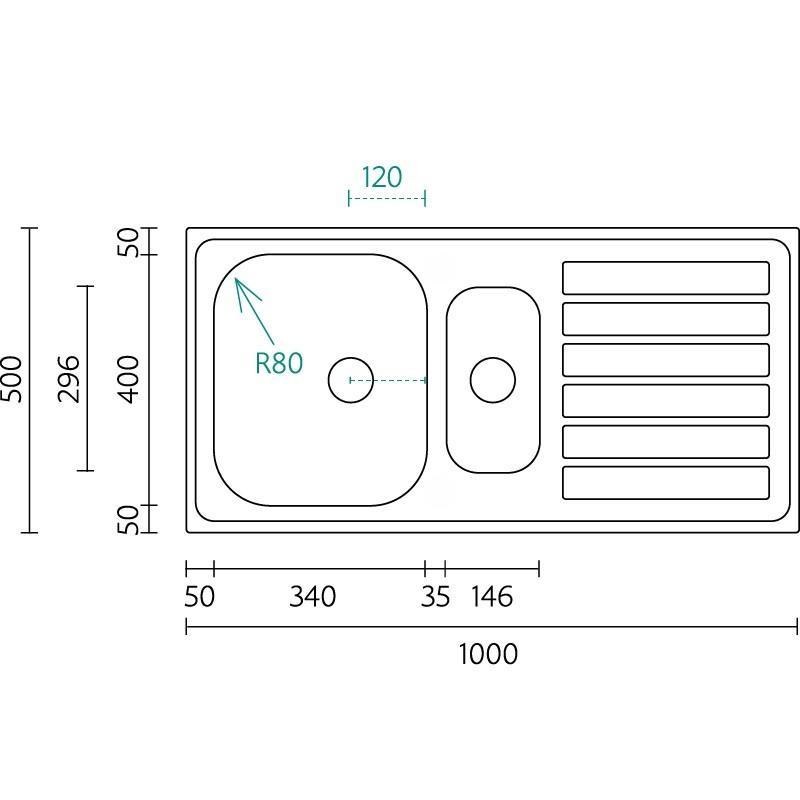 Banka Centurio 100-15 RVS 1,5 Zlewozmywak nakładany 100 x 50cm z Ociekaczem 1208970035