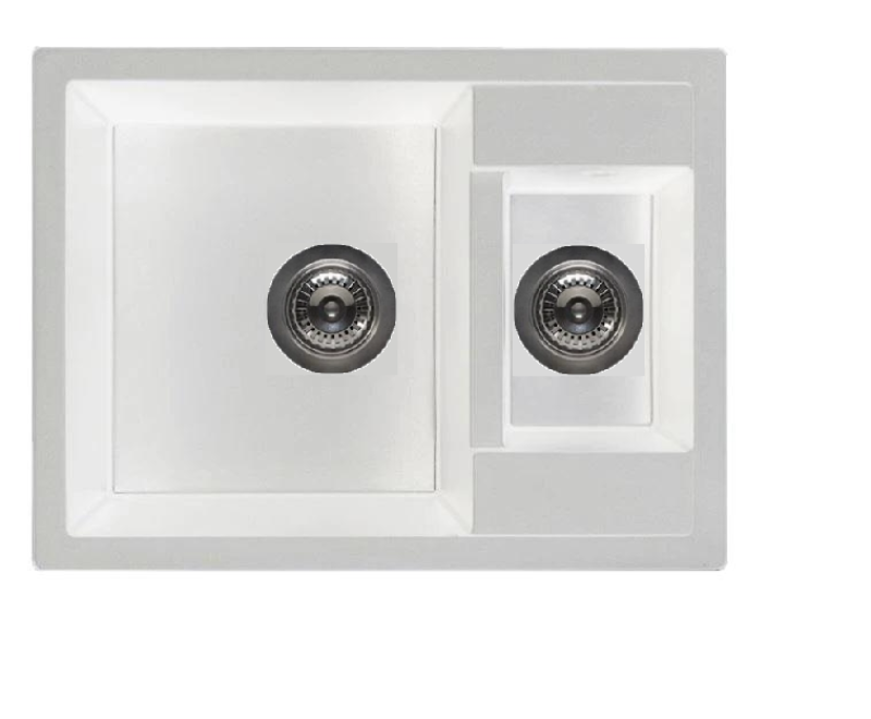 Granitowy zlewozmywak nablatowy GraniteMy Smart extra płytki 1,5 komorowy w kolorze białym 58x44 cm z białym korkiem i pokrywą 1208970052.