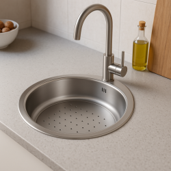 Banka P18380 Nierdzewna okrągła płytka zlewozmywakowa z ociekaczem 45 cm Montaż natynkowy i podblatowy 1208970057