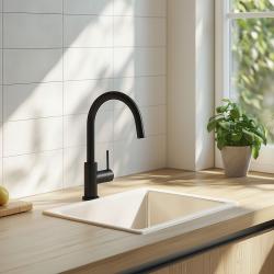 Ausmann Ceramic Ember Ceramiczny Biały Kwadratowy Zlew Montowany od Góry i od Dołu 40 x 40 cm z Wtyczką ze Stali Nierdzewnej 1208970094