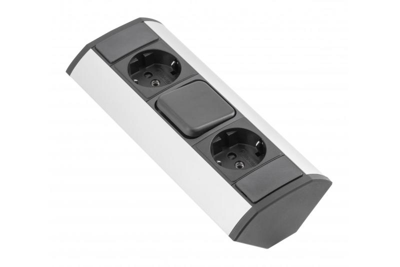 MINI przedłużacz narożny z przełącznikiem i 2 gniazdami Schuko 230 V 16 A