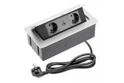 Gniazdo meblowe SOFT 2x gniazdo Schuko, USB A+C, kabel zasilający z wtyczką, aluminium