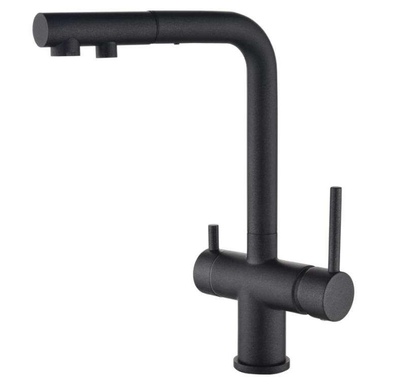 Ausmann Ellington 3-drogowa bateria kuchenna z wyciąganą wylewką i filtrowaną wodą – Antracyt - 1208970495