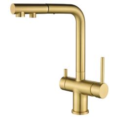 Ausmann Ellington 3-drożna bateria kuchenna z wyciąganą wylewką i filtrowaną wodą – Złota – 1208970498