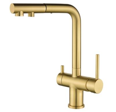 Ausmann Ellington 3-drożna bateria kuchenna z wyciąganą wylewką i filtrowaną wodą – Złota – 1208970498