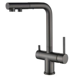Ausmann Ellington 3-drogowa bateria kuchenna z wyciąganą wylewką i filtrowaną wodą – Gun metal – 1208970499