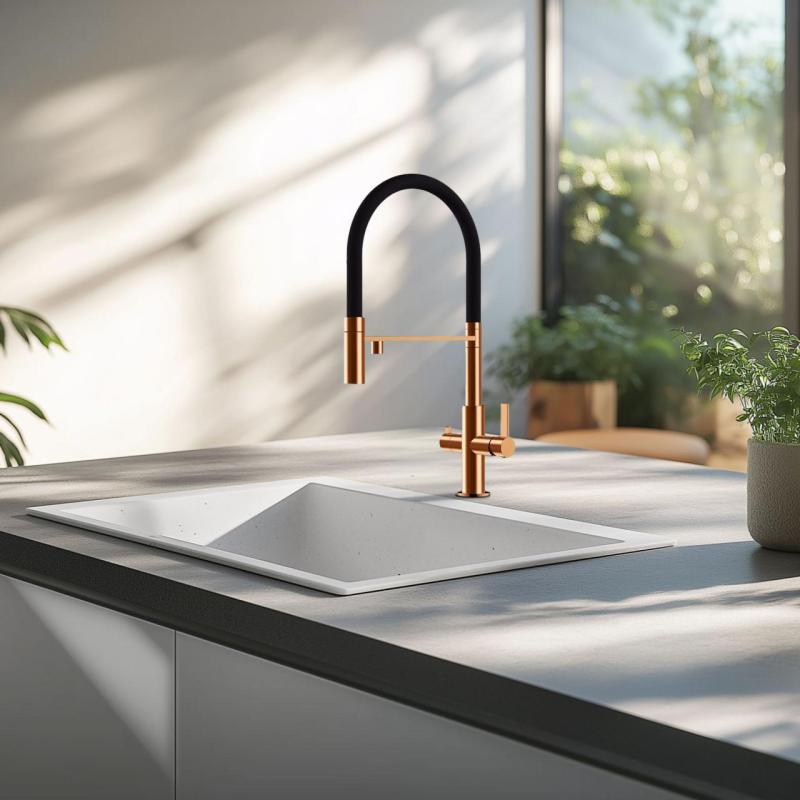 Ausmann Claridge 3-Drożna Bateria Kuchenna z Elastyczną Wylewką i Filtrowaną Wodą – Miedź - 1208970503