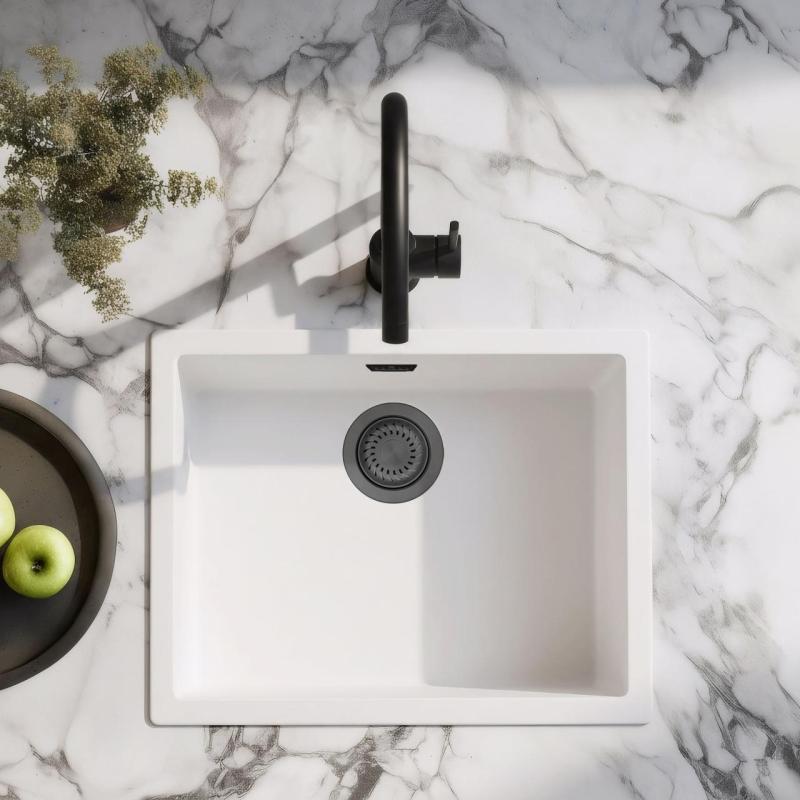 Biały Zlewozmywak 50x40 cm Podbudowa, Nadbudowa i Montaż Płaski z Wtyczką Gun Metal 1208970529