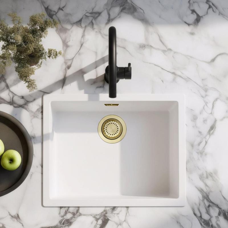 Wittegootsteen 50x40 cm Onderbouw, Opbouw en Vlakinbouw met Gouden Stop 1208970532