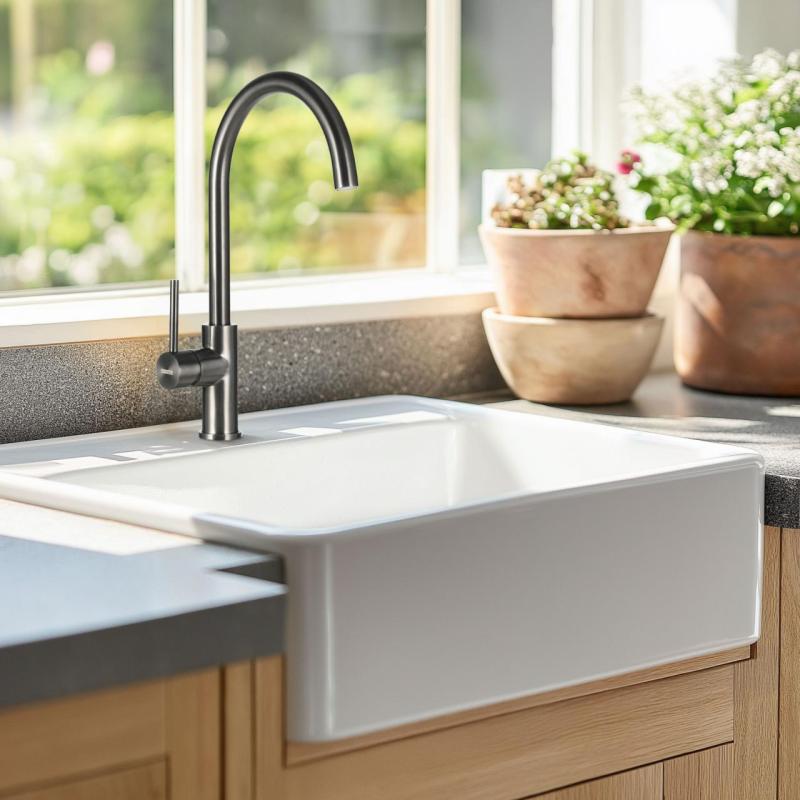 Ausmann Ceramic Panor Shade Ceramiczna biała umywalka Butler - podblatowa i wpuszczana 630 x 597 mm z otworem na baterię i matową czarną zatyczką 1208970554