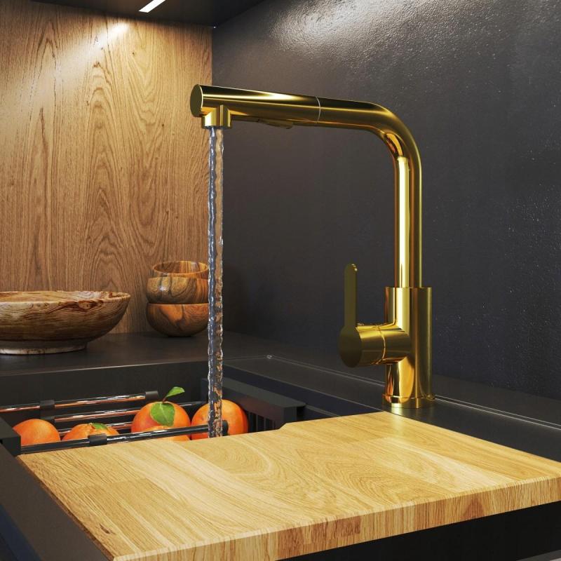 Graniteland Celeste Bateria Kuchenna Złota z Wyciąganą Wylewką i Podwójną Funkcją Prysznica Ręcznego 1208970664