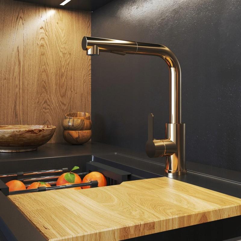 Graniteland Celeste Kuchenkraan Koper met Uittrekbare Uitloop en Dubbel-Functie Handdouche 1208970665