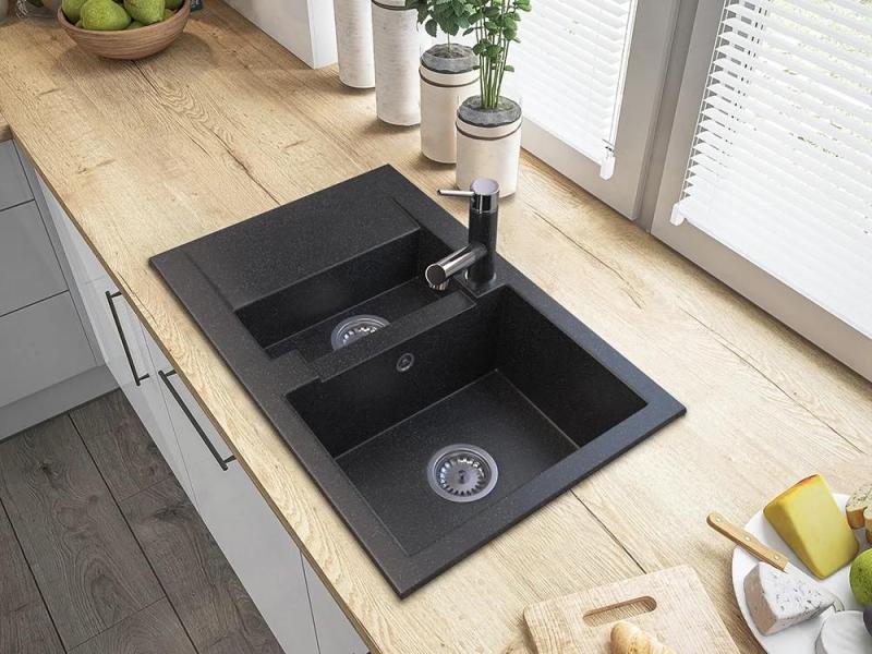 Graniteland Ceres Bateria Kuchenna Wygląd Kamienia Twardego z Wysuwaną Wylewką i Dwufunkcyjną Rączką Natrysku 1208970706