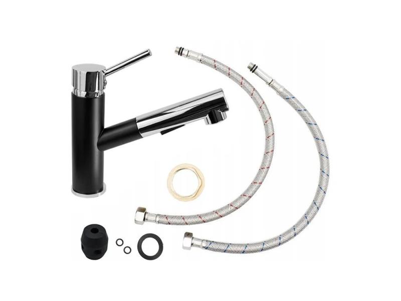 Graniteland Ceres Kran kuchenny Czarny z Wyciąganą Wylewką i Dwufunkcyjnym Prysznicem Ręcznym 1208970707