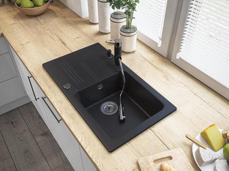 Graniteland Ceres Kran kuchenny Czarny z Wyciąganą Wylewką i Dwufunkcyjnym Prysznicem Ręcznym 1208970707