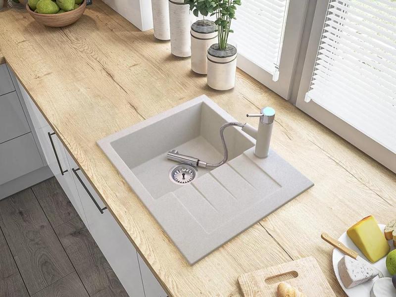 Graniteland Ceres Beżowy Piasek Kran Kuchenny z Wyciąganą Wylewką i Podwójną Funkcją Prysznica Ręcznego 1208970708