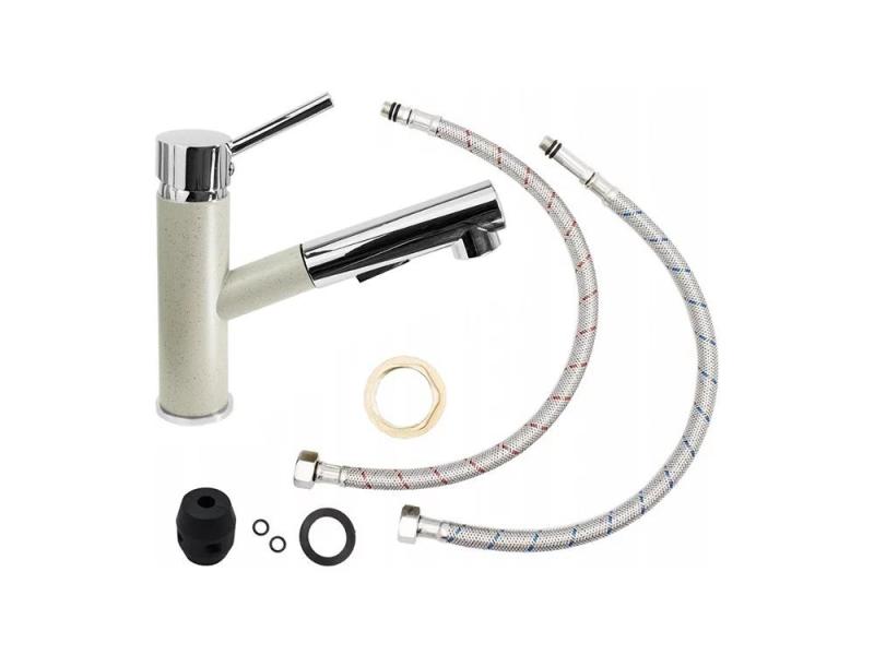 Graniteland Ceres Beżowy Piasek Kran Kuchenny z Wyciąganą Wylewką i Podwójną Funkcją Prysznica Ręcznego 1208970708