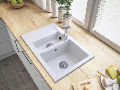 Graniteland Ceres Bateria kuchenna biała z wyciąganą wylewką i dwufunkcyjną rączką prysznicową 1208970709