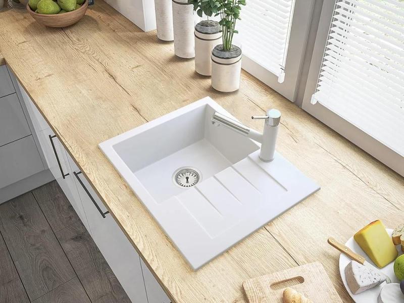 Graniteland Ceres Bateria kuchenna biała z wyciąganą wylewką i dwufunkcyjną rączką prysznicową 1208970709