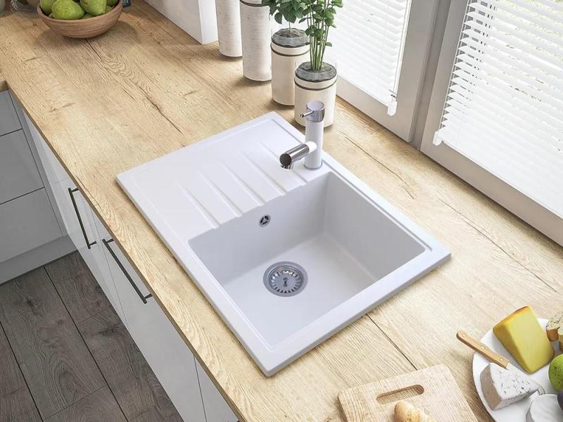 Graniteland Ceres Bateria kuchenna biała z wyciąganą wylewką i dwufunkcyjną rączką prysznicową 1208970709