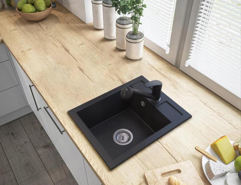 Graniteland Rhea Bateria Kuchenna Czarna z Wyciąganą Wylewką i Ręcznym Prysznicem o Podwójnej Funkcji 1208970711