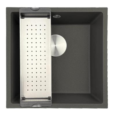 GraniteMy Universal Granit Szary, ciemny Zlew 40x40 cm Montaż nawierzchniowy, podtynkowy i równy z korkiem ze stali nierdzewnej 1208970742