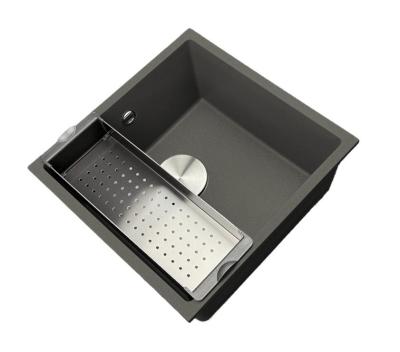 GraniteMy Universal Granit Szary, ciemny Zlew 40x40 cm Montaż nawierzchniowy, podtynkowy i równy z korkiem ze stali nierdzewnej 1208970742