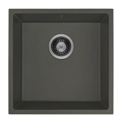 GraniteMy Universal Granit Szary, ciemny Zlew 40x40 cm Montaż na wierzchu, montaż od spodu i montaż równy z Gun Metalową wtyczką 1208970746