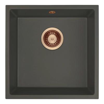GraniteMy Universal Granit Szary, ciemny Zlew 40x40 cm Na górę, Na dół i Płaski montaż z Miedzianym Korkiem 1208970749
