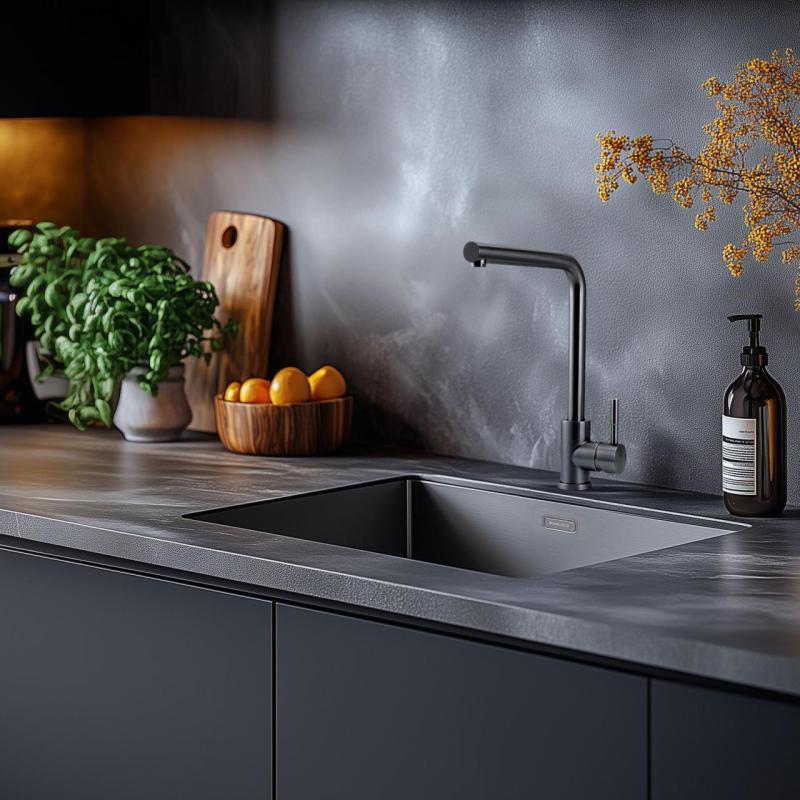Pure.Sink Prestige Zestaw kombinacyjny Gun metal zlew 50x40 cm z Gun metal kranem kuchennym 1208970763