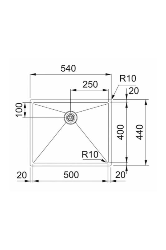 Franke Bolero Plus New R10 B2X 210-50-40 RVS Zlew Podtynkowy, podbudowa i nadbudowa 50x40 cm 127.0728.977