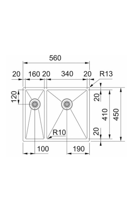 Franke Bolero Plus Nowy R10 B2X 260-34-16 BR 1,5 Podwójny Zlew ze Stali Nierdzewnej do Montażu Równoległego, Podtynkowego i Nadblatowego 56x45 cm 127.0733.338
