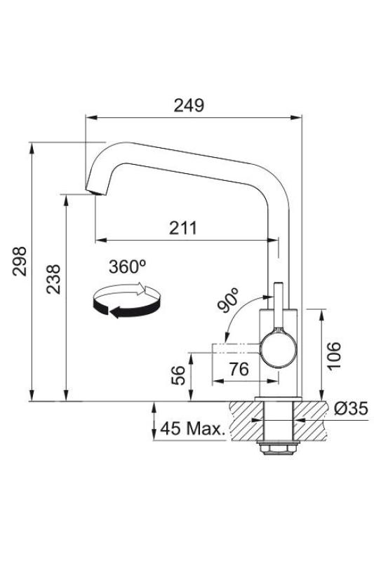 Franke Lina U Kran kuchenny z obrotową wylewką Czarny 115.0728.474