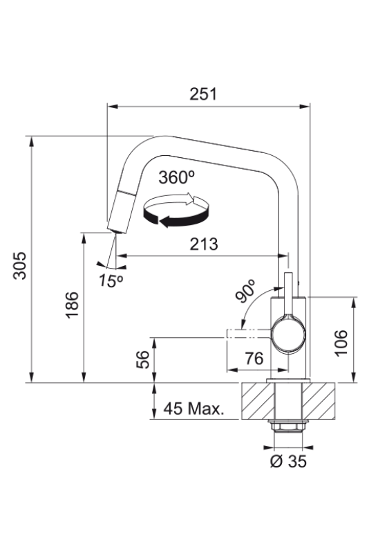 Franke Lina U Kran kuchenny Chrom Wyjmowany Wylewak 115.0728.476